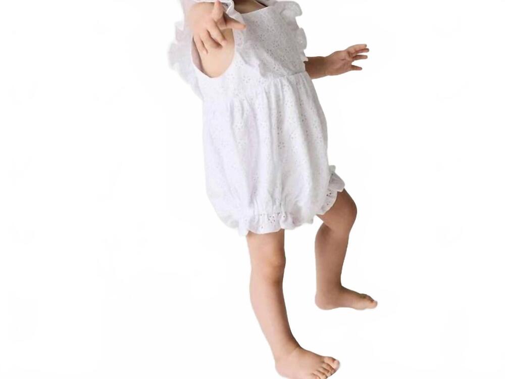 NEW POSH PEANUT girls eyelet ruffled bubble romper in optical white